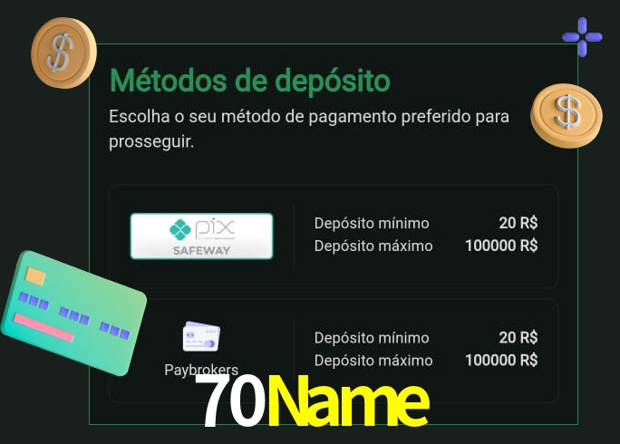 O cassino 70Name oferece uma grande variedade de métodos de pagamento